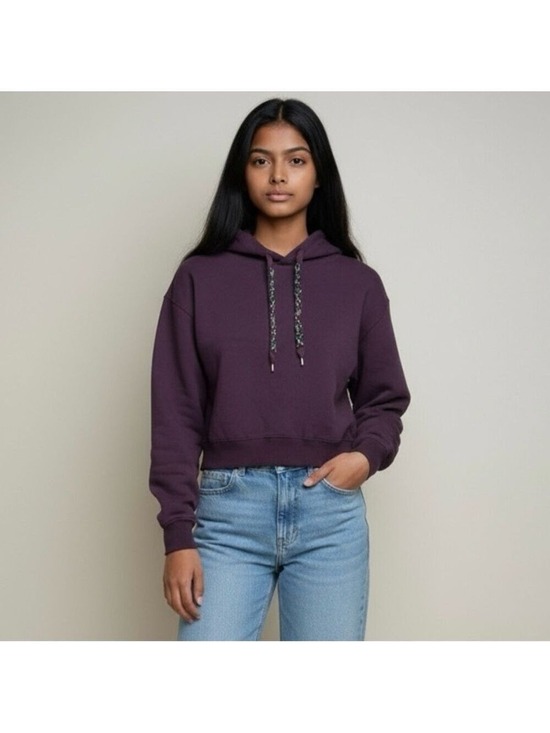Express Tops - Express Deep Purple Hoodie with Beaded Ribbon Drawstring NWT